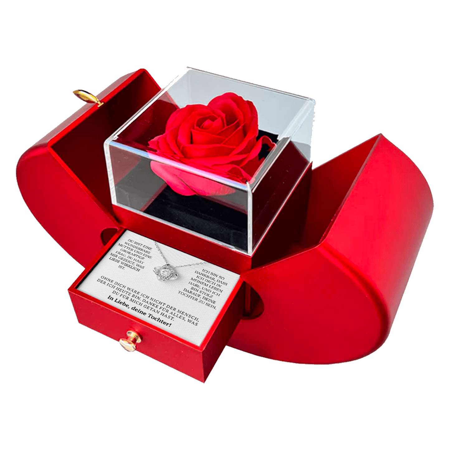 14K Weißgold Halskette - An meine Mama - mit echter Rose - paviyo