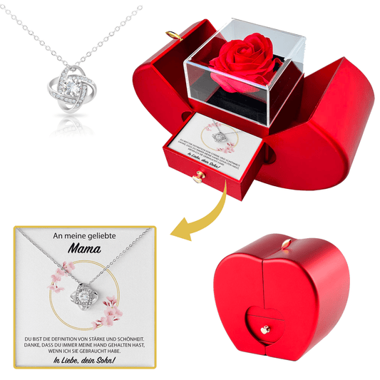 14K Weißgold Halskette - An meine Mama - mit echter Rose - paviyo