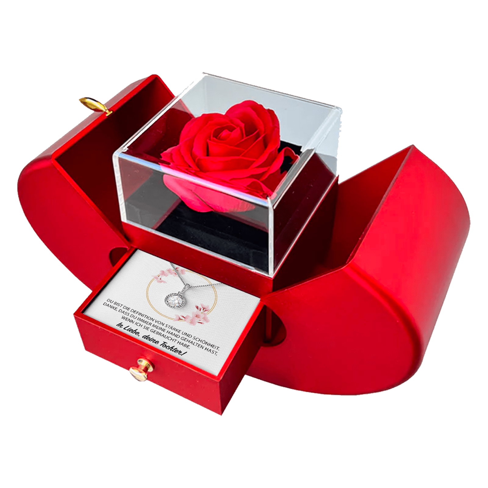 14K Weißgold Halskette - An meine Mama - mit echter Rose - paviyo